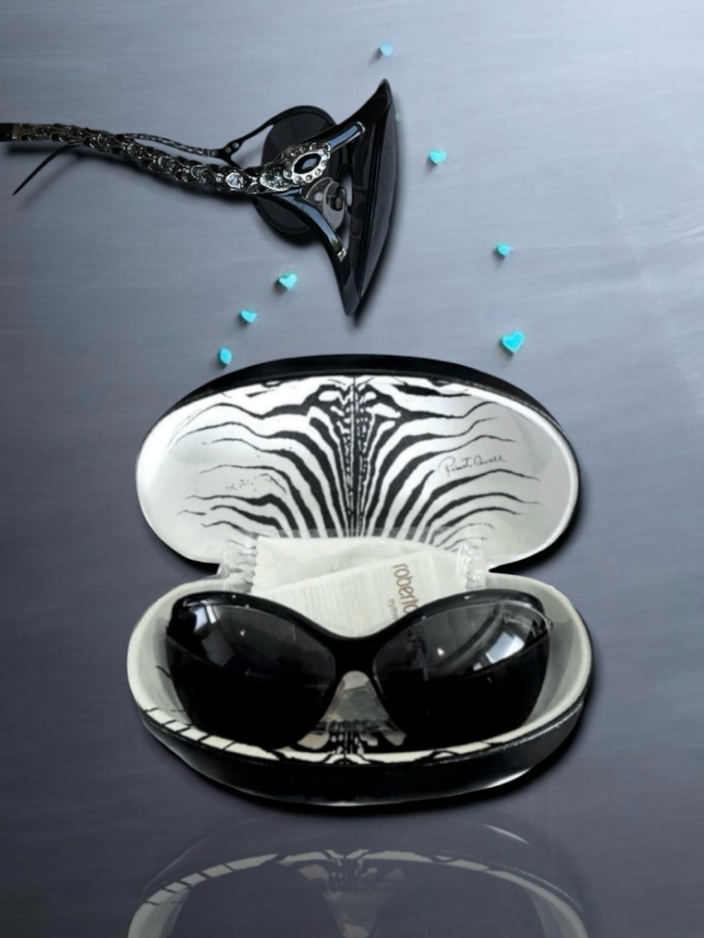 🆕🩷ROBERTO CAVALLI Oversized Sunglasses Snake Rims • BLACK Lenses • 64-12-120mm